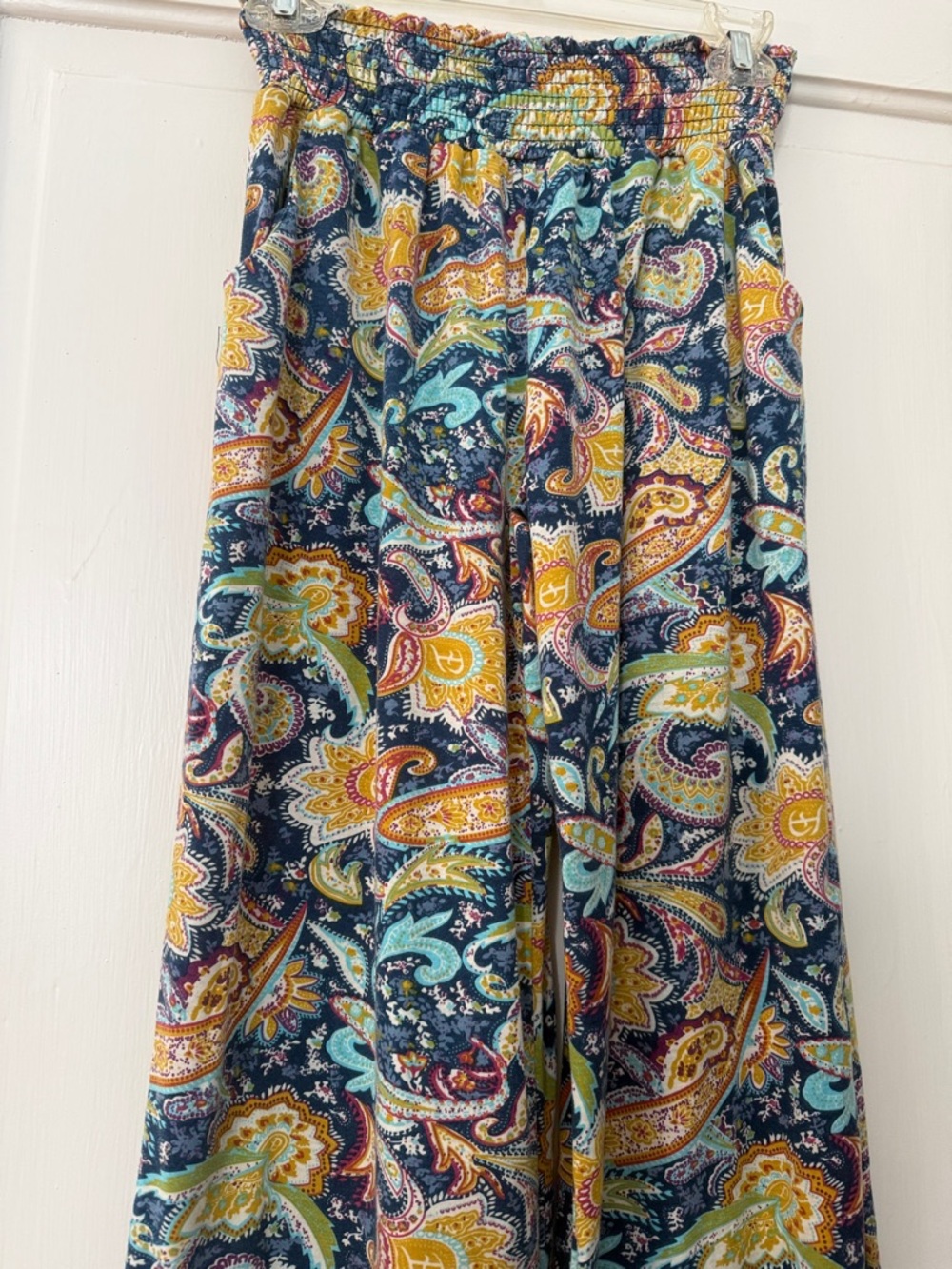 Wide Leg Paisley Print Women’s Pants - Navy Multicolor - Picture 2 of 4